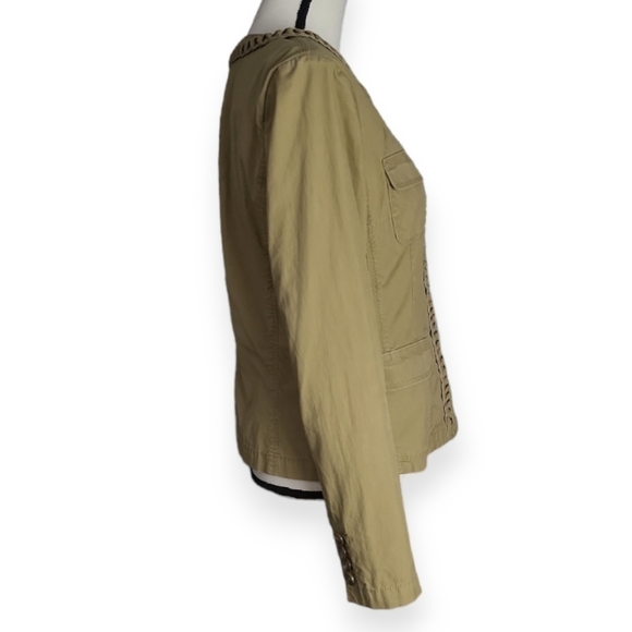 J. Crew Khaki Twill Chino Braided Trim Utility Jacket Size 8 - Picture 4 of 6